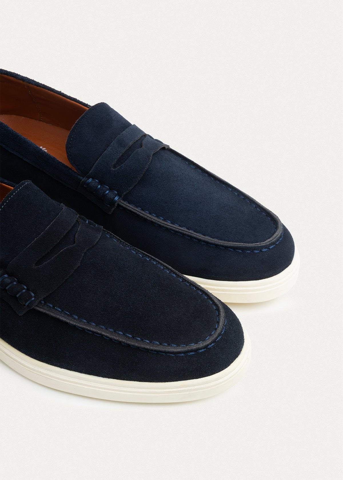 Suede Leather Penny Loafers — NavyBlue