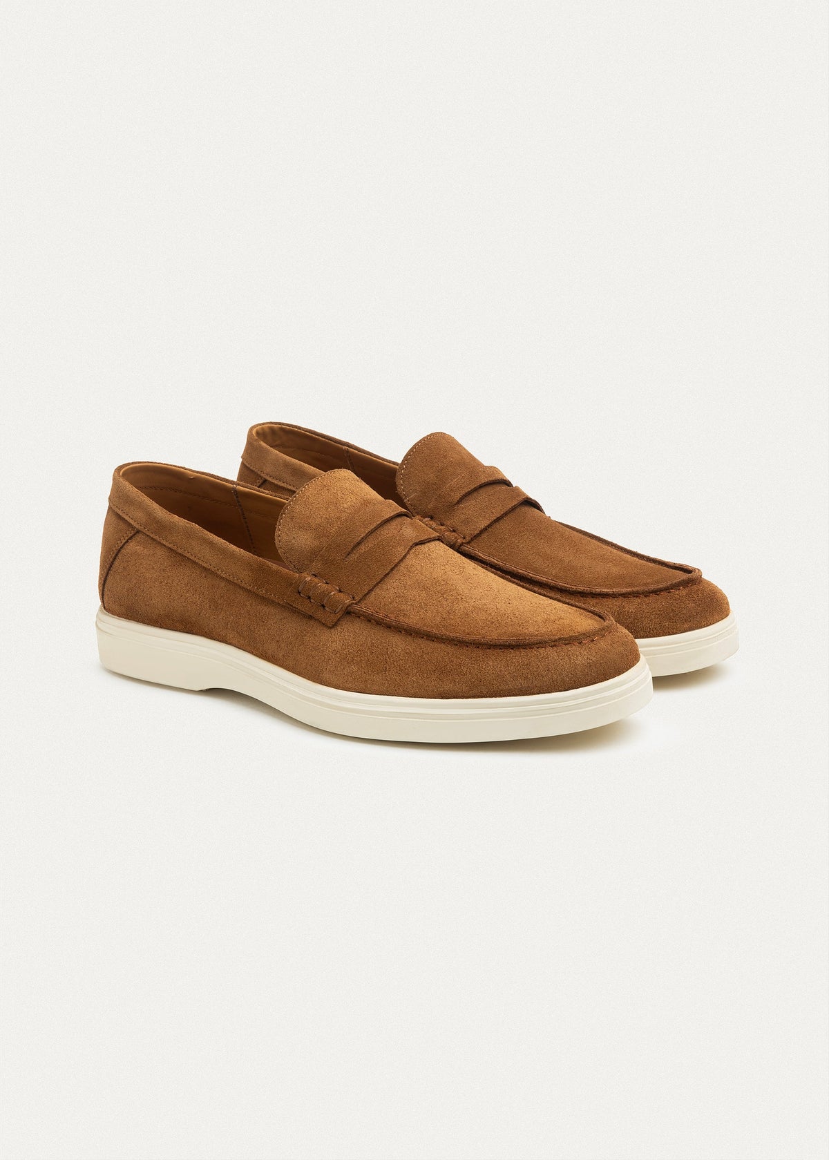 Suede Leather Penny Loafers — Light Brown