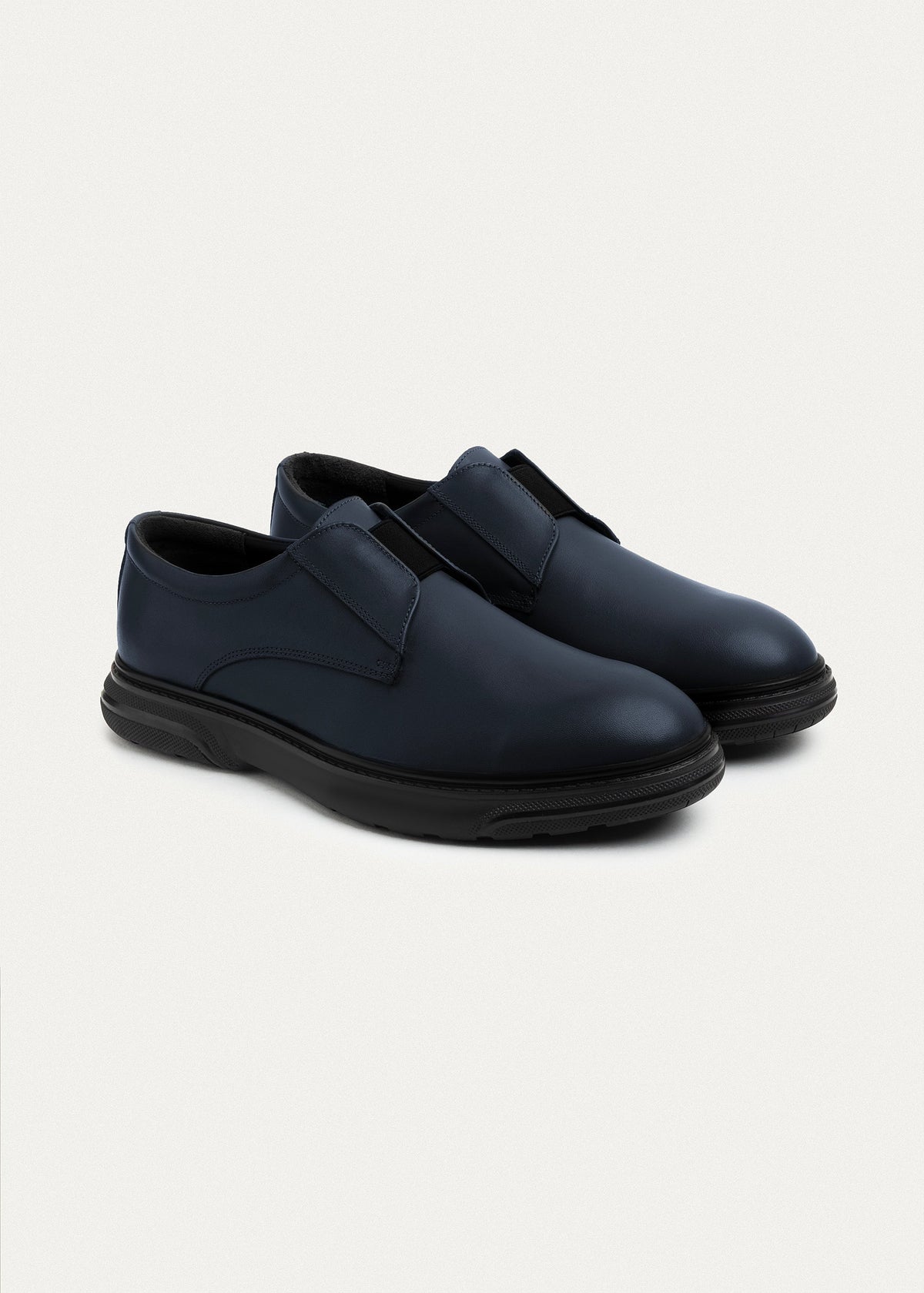 Smooth Leather Elastic Slip-On — NavyBlue
