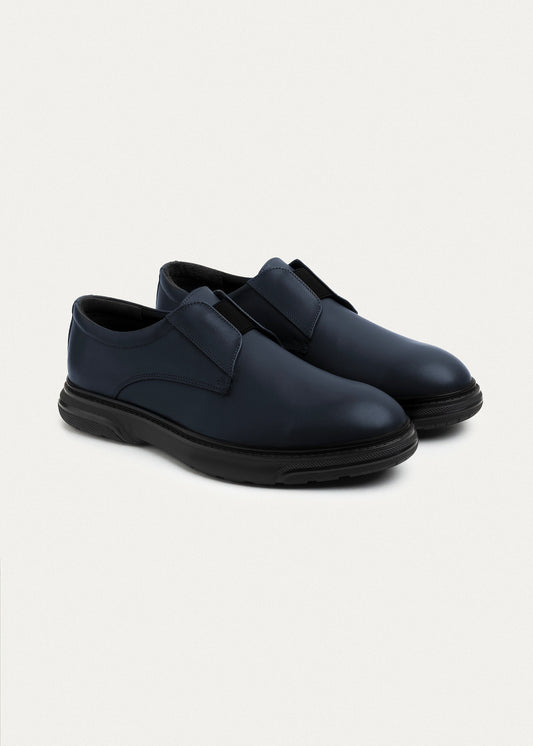 Smooth Leather Elastic Slip-On — NavyBlue