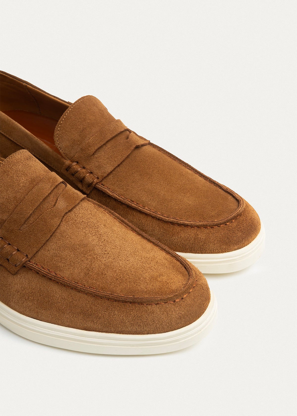 Suede Leather Penny Loafers — Light Brown