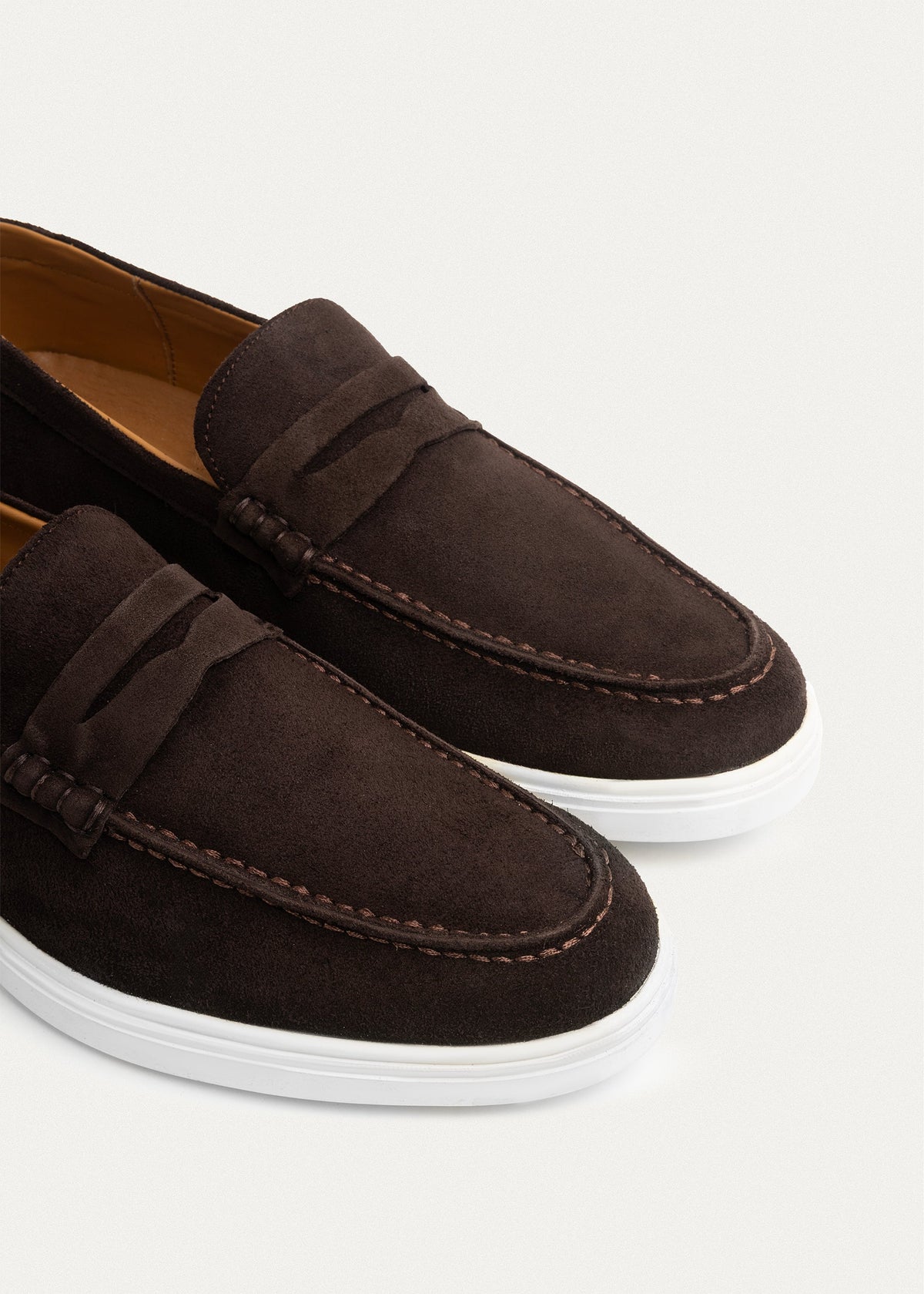 Suede Leather Penny Loafers — Brown