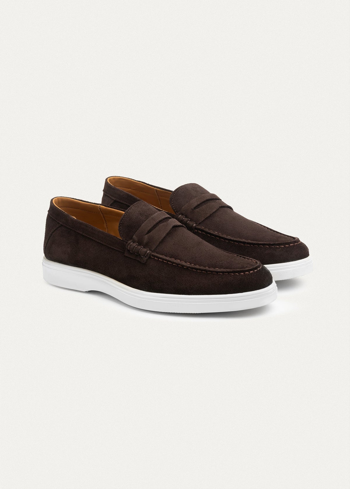 Suede Leather Penny Loafers — Brown
