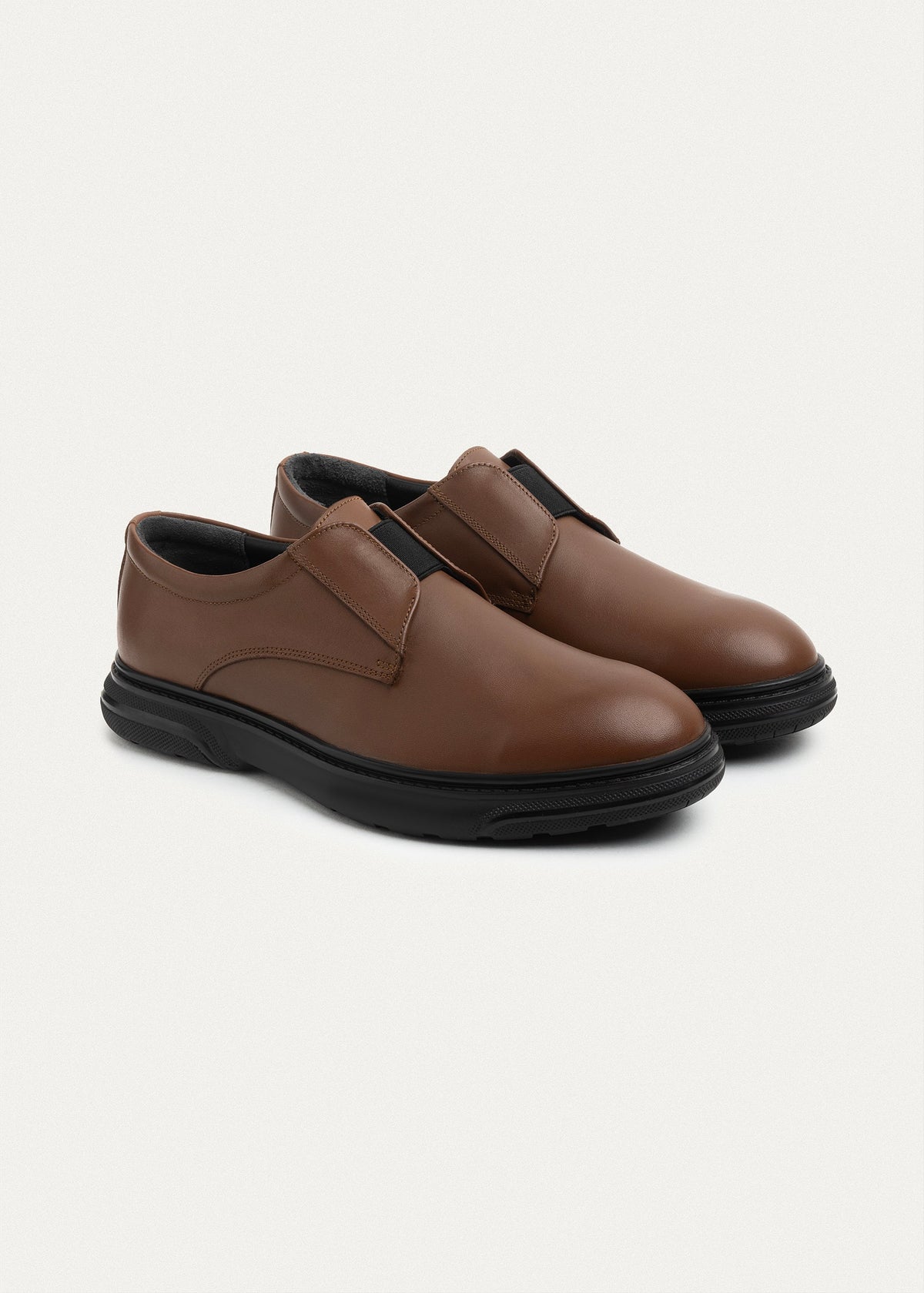 Smooth Leather Elastic Slip-On — Light Brown