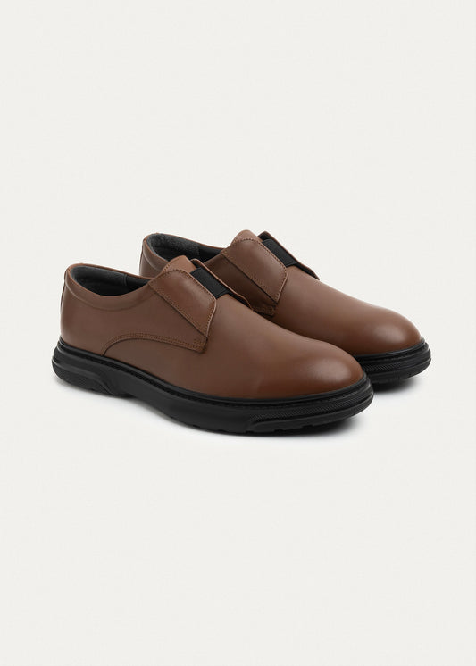Smooth Leather Elastic Slip-On — Light Brown