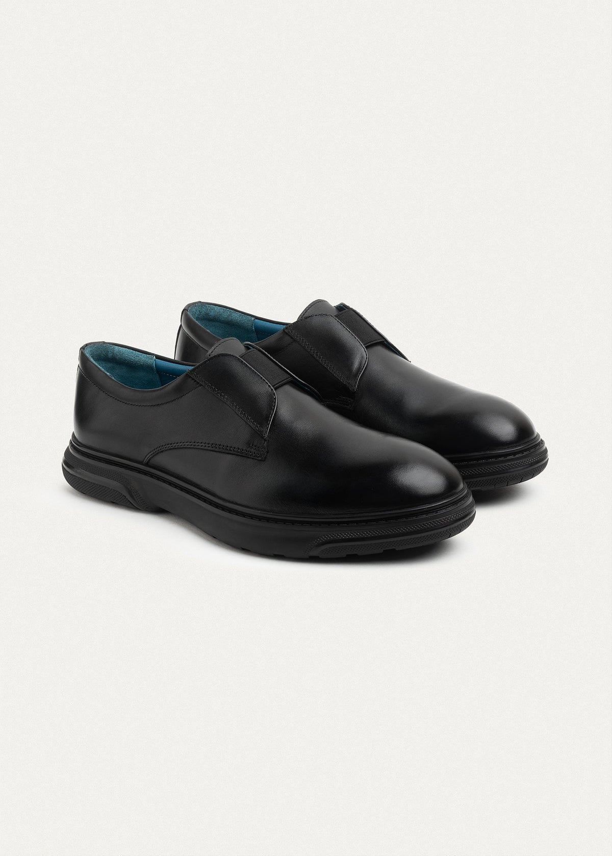Smooth Leather Elastic Slip-On — Black