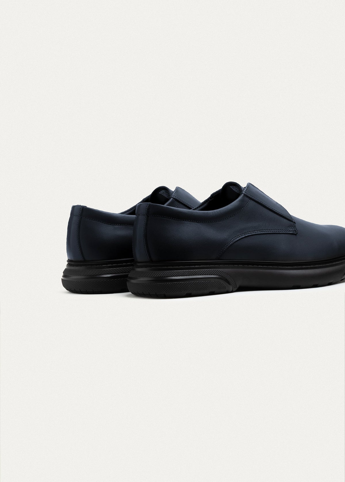 Smooth Leather Elastic Slip-On — NavyBlue