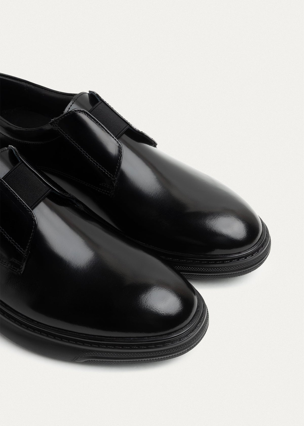 Smooth Leather Elastic Slip-On — Patent Black