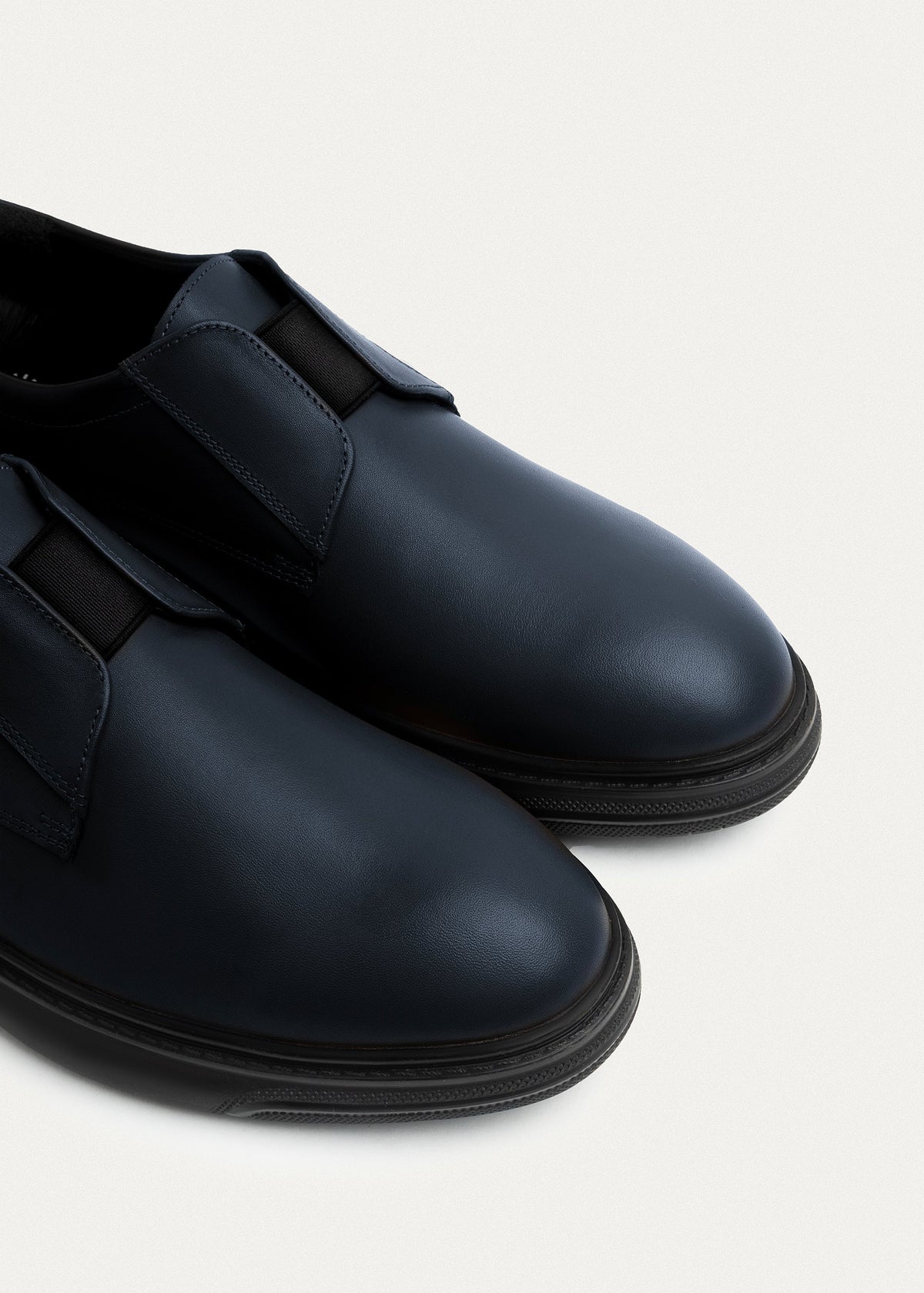 Smooth Leather Elastic Slip-On — NavyBlue