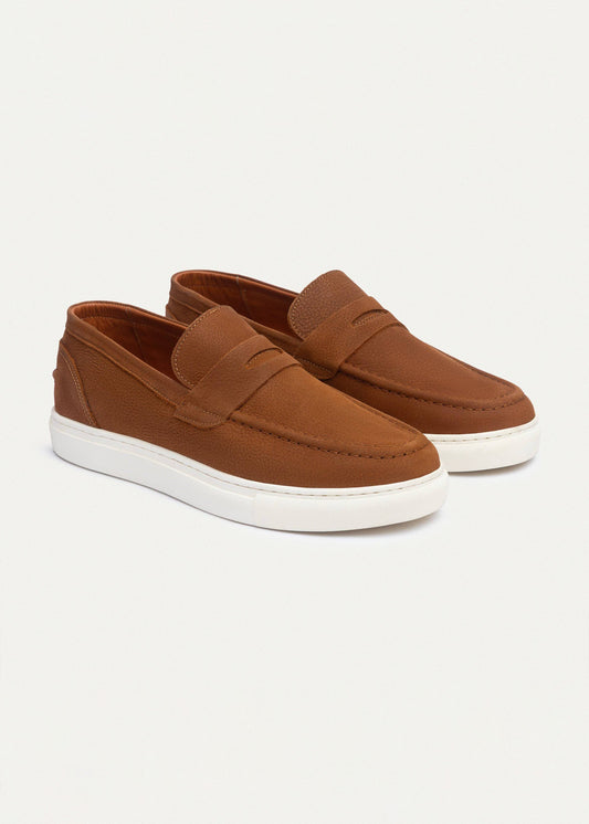 Textured Leather Slip-On Loafer — Cinnamon