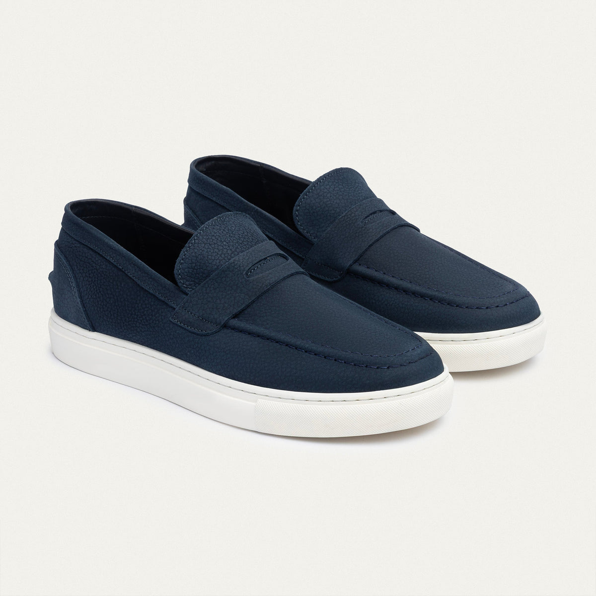 Textured Leather Slip-On Loafer — Navy Blue