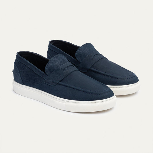 Textured Leather Slip-On Loafer — Navy Blue