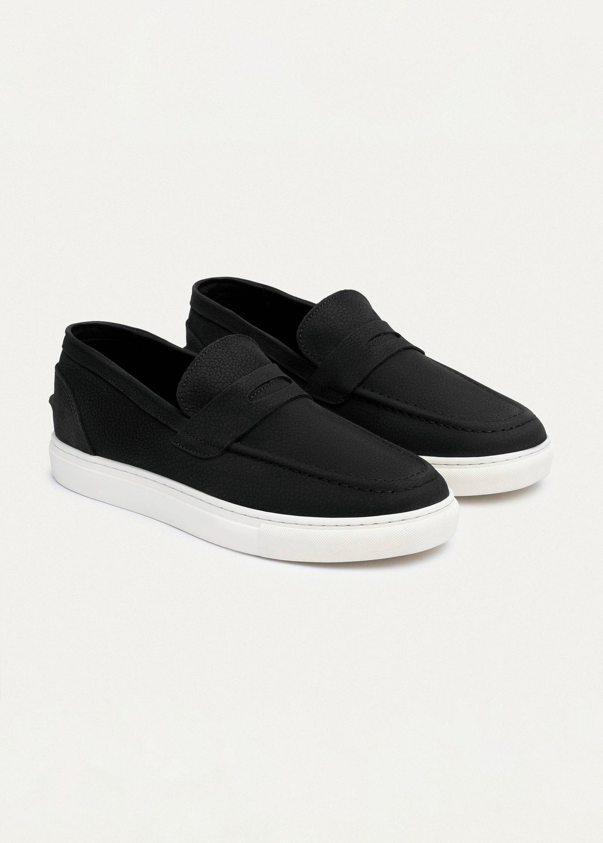Textured Leather Slip-On Loafer — Black