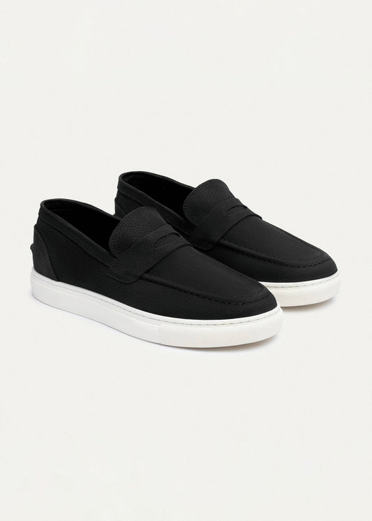 Textured Leather Slip-On Loafer — Black