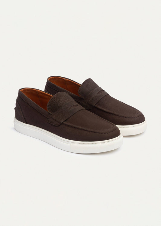 Textured Leather Slip-On Loafer — Brown