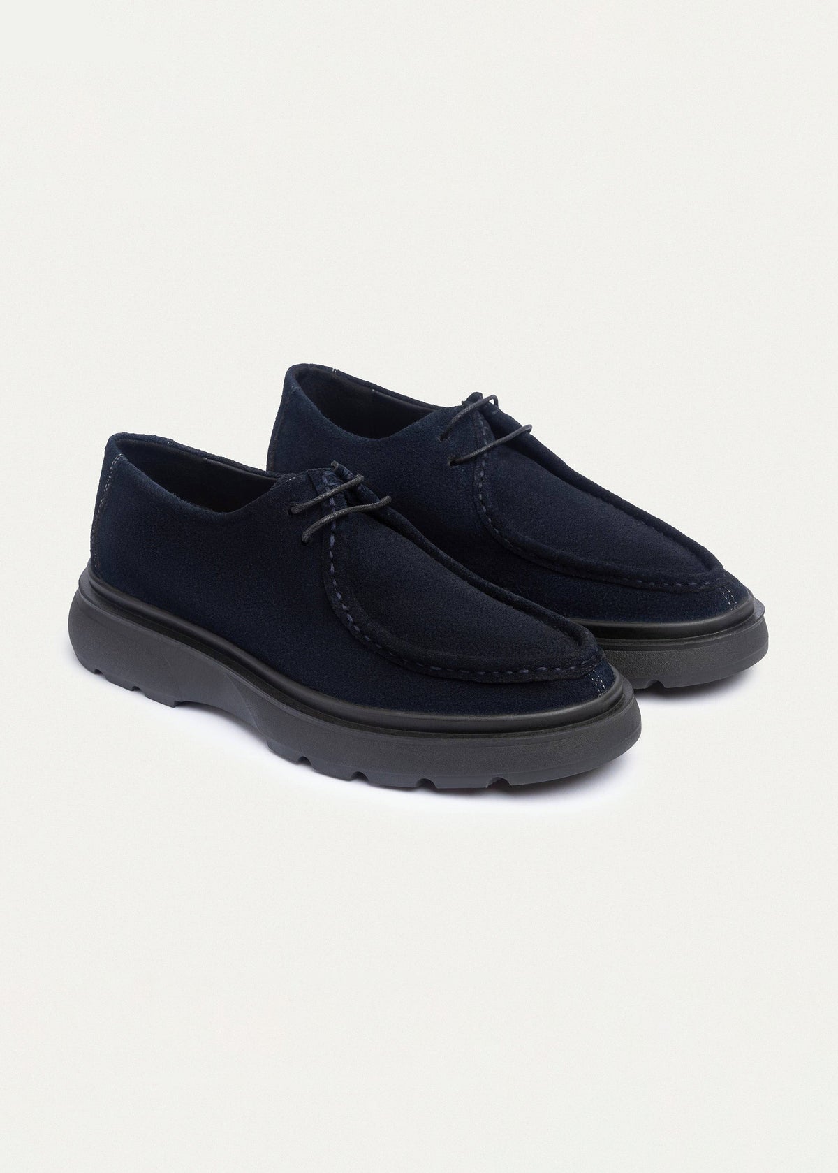 Suede Moc-Toe Lace-Up — Navy Blue