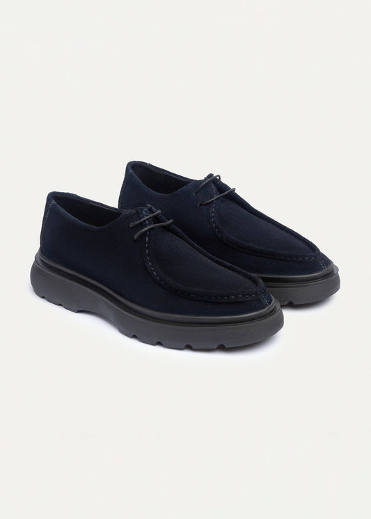 Suede Moc-Toe Lace-Up — Navy Blue