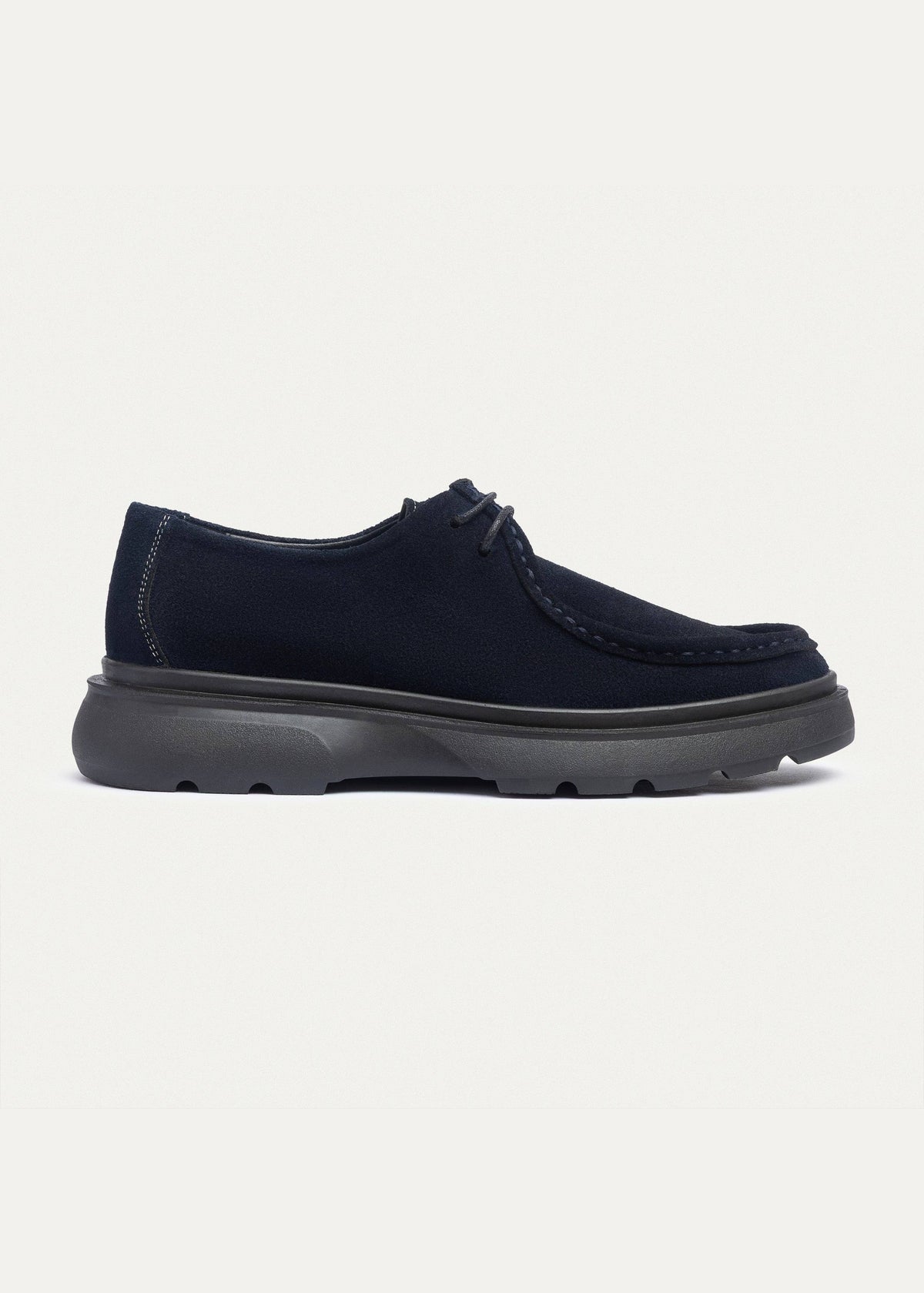 Suede Moc-Toe Lace-Up — Navy Blue
