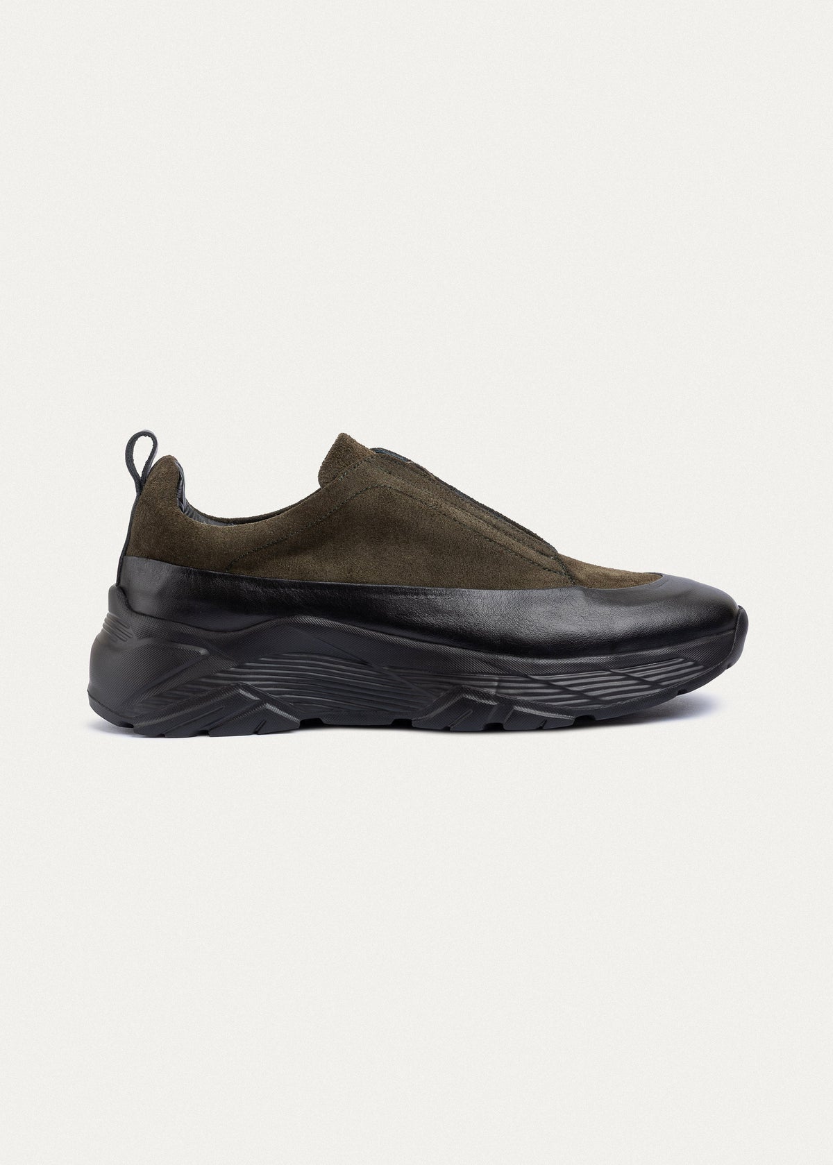 Suede Leather Comfort Trainer — Olive
