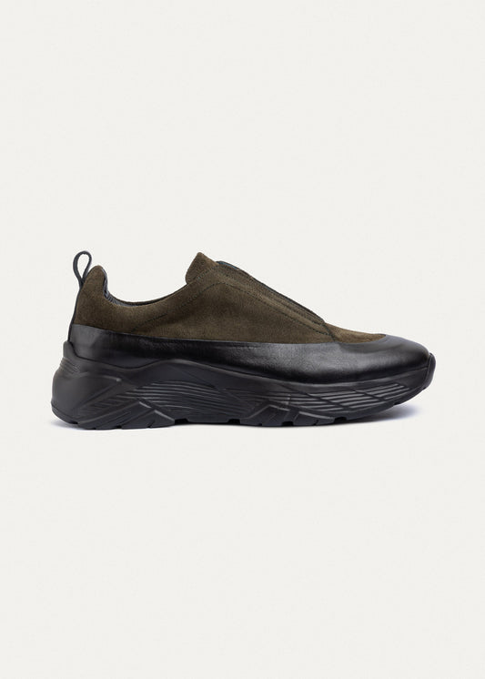 Suede Leather Comfort Trainer — Olive