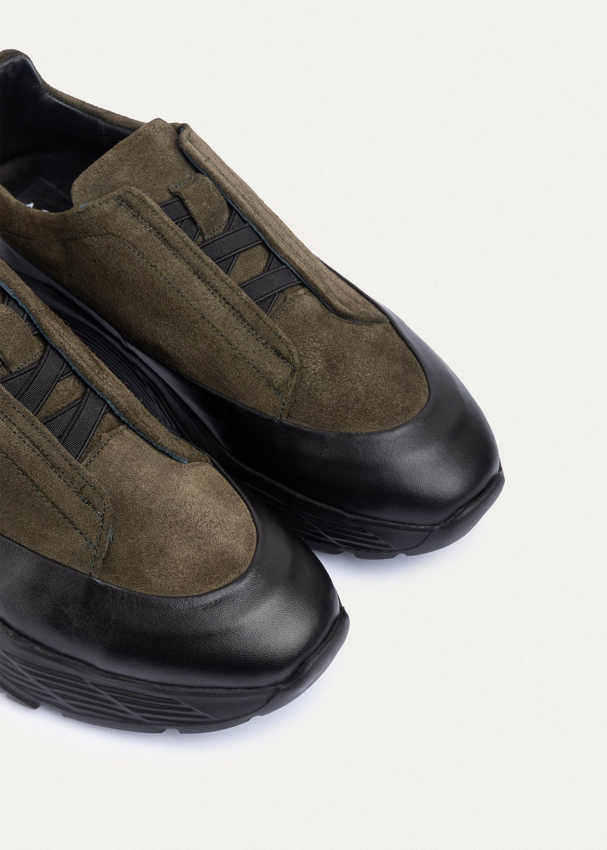 Suede Leather Comfort Trainer — Olive