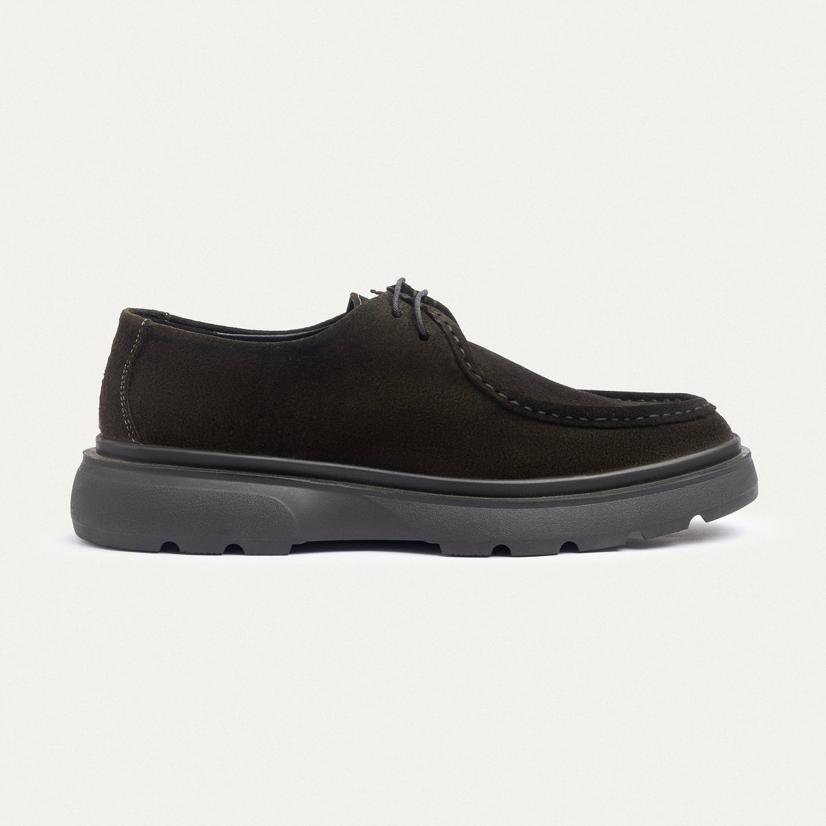 Suede Moc-Toe Lace-Up — Dark Olive