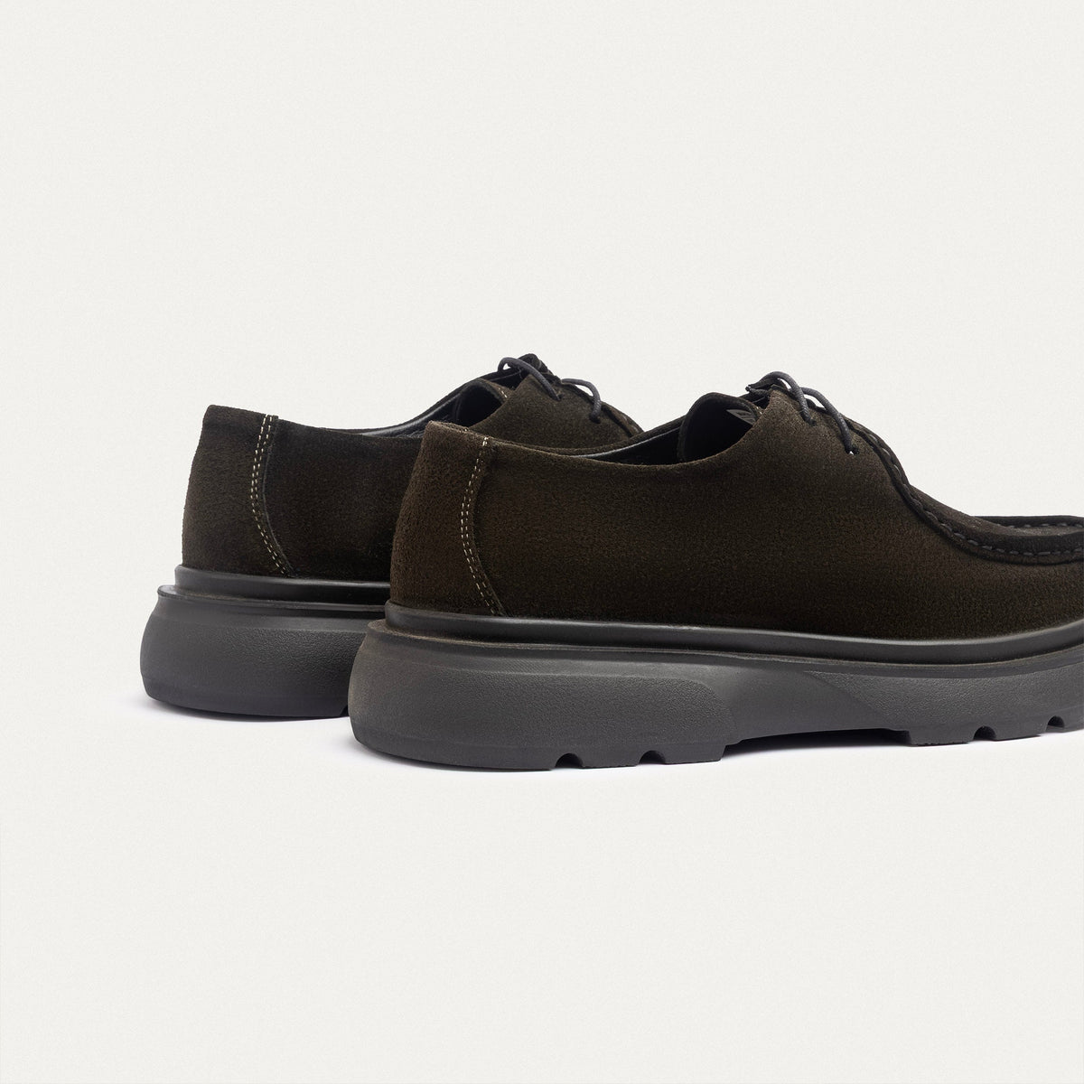 Suede Moc-Toe Lace-Up — Dark Olive