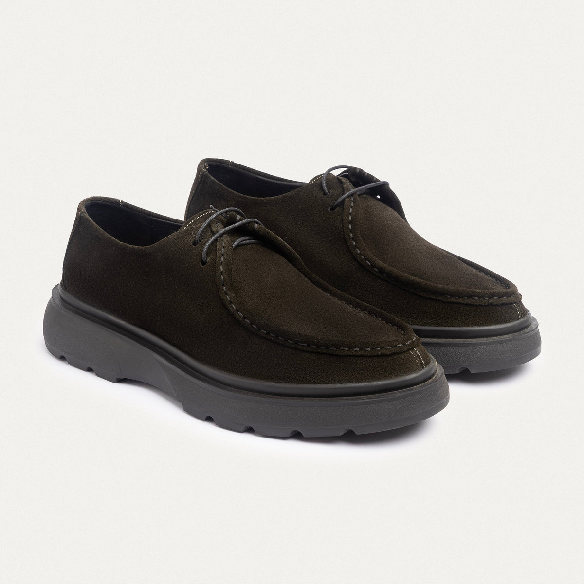 Suede Moc-Toe Lace-Up — Dark Olive