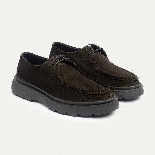 Suede Moc-Toe Lace-Up — Dark Olive