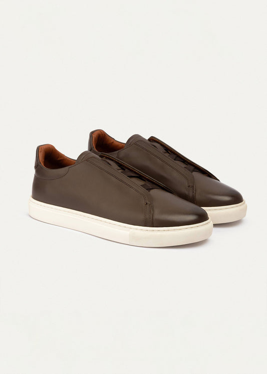 Textured Leather Slip-On Sneaker — Light Brown