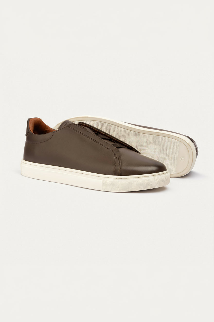 Textured Leather Slip-On Sneaker — Light Brown