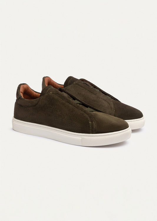 Suede Slip-On Sneaker — Olive