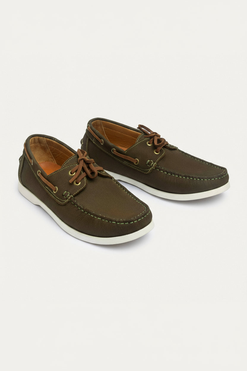 Leather Boat Shoe — Olive
