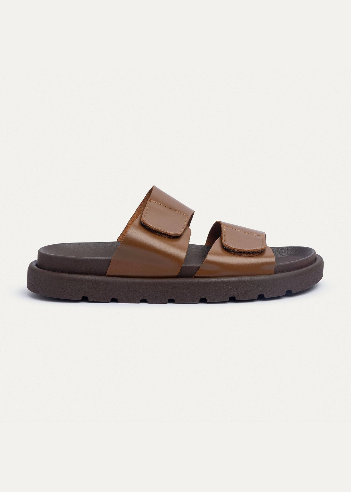 Leather Velcro Slide — Havana