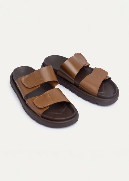 Leather Velcro Slide — Havana