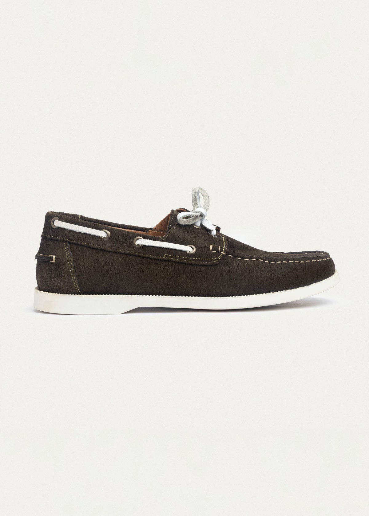 Leather Boat Shoe — Olive & White