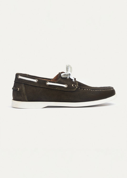 Leather Boat Shoe — Olive & White