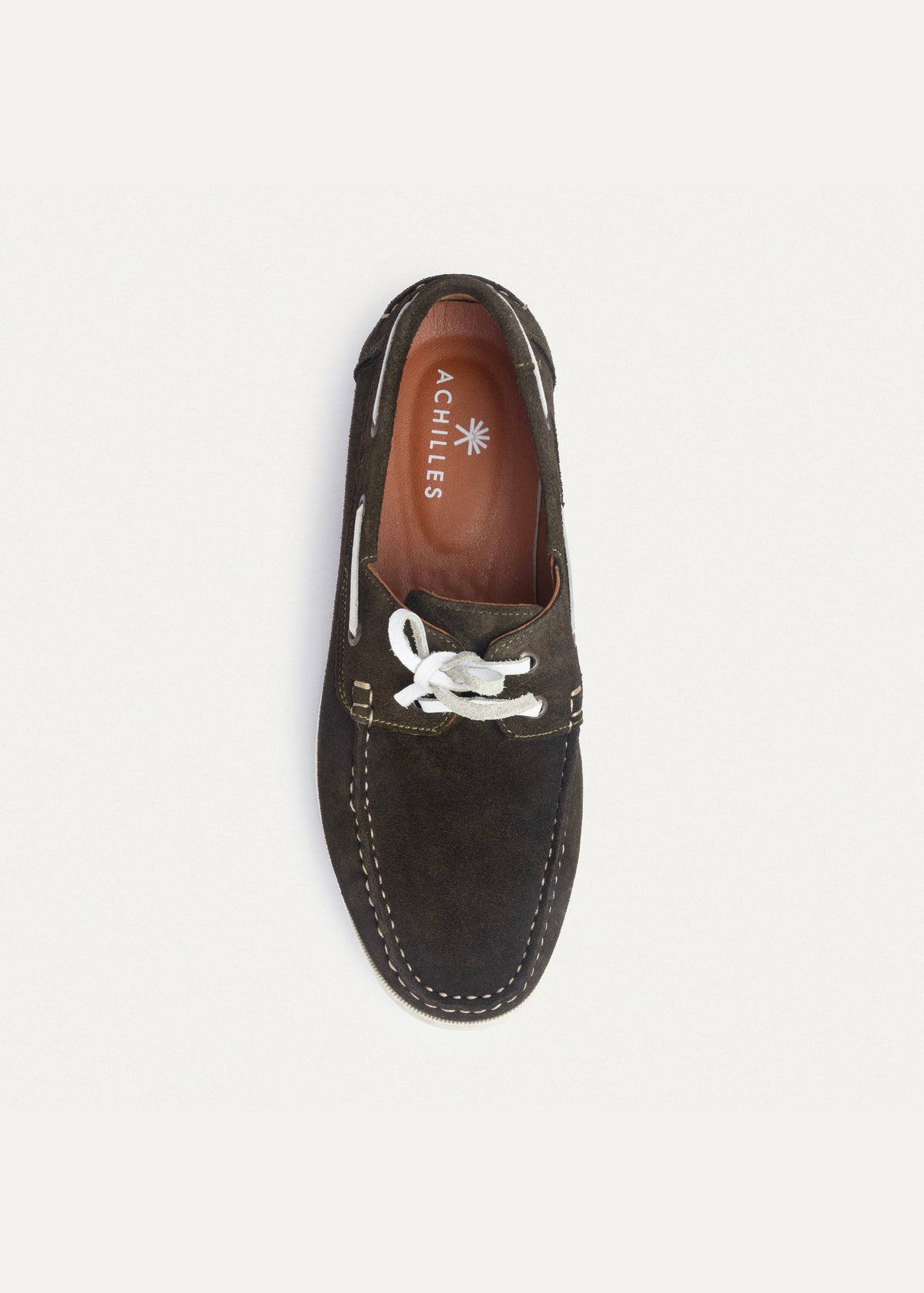 Leather Boat Shoe — Olive & White
