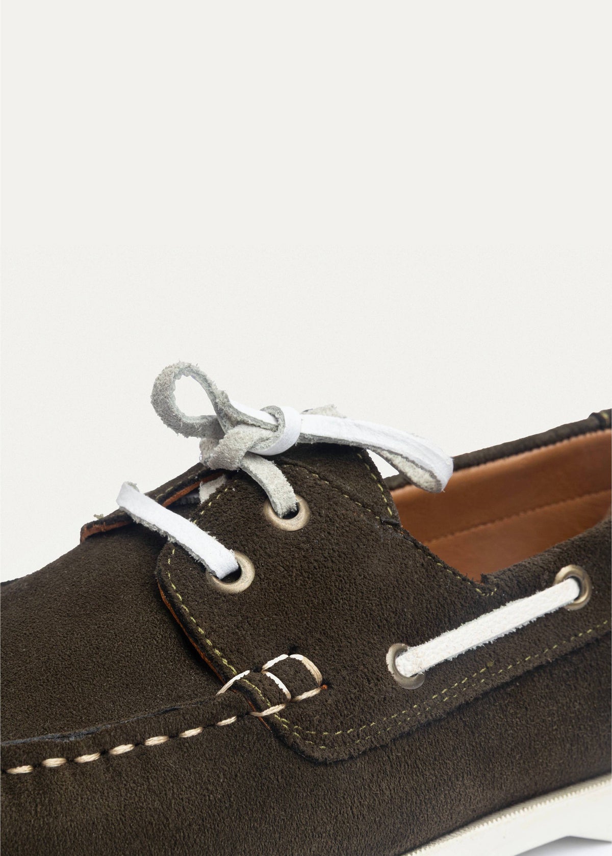 Leather Boat Shoe — Olive & White