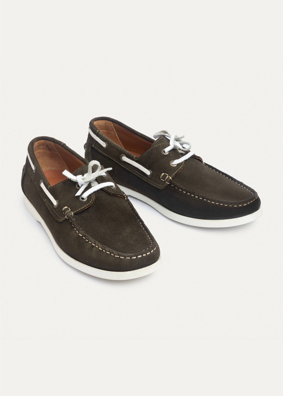 Leather Boat Shoe — Olive & White