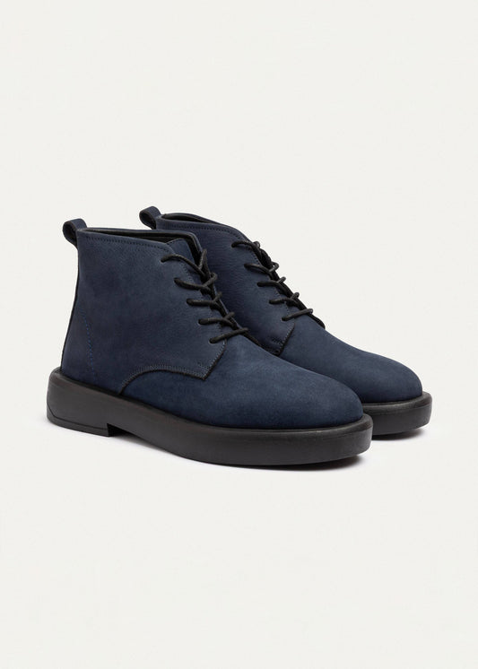 Leather Brogue Chukka Boot — Navy Blue