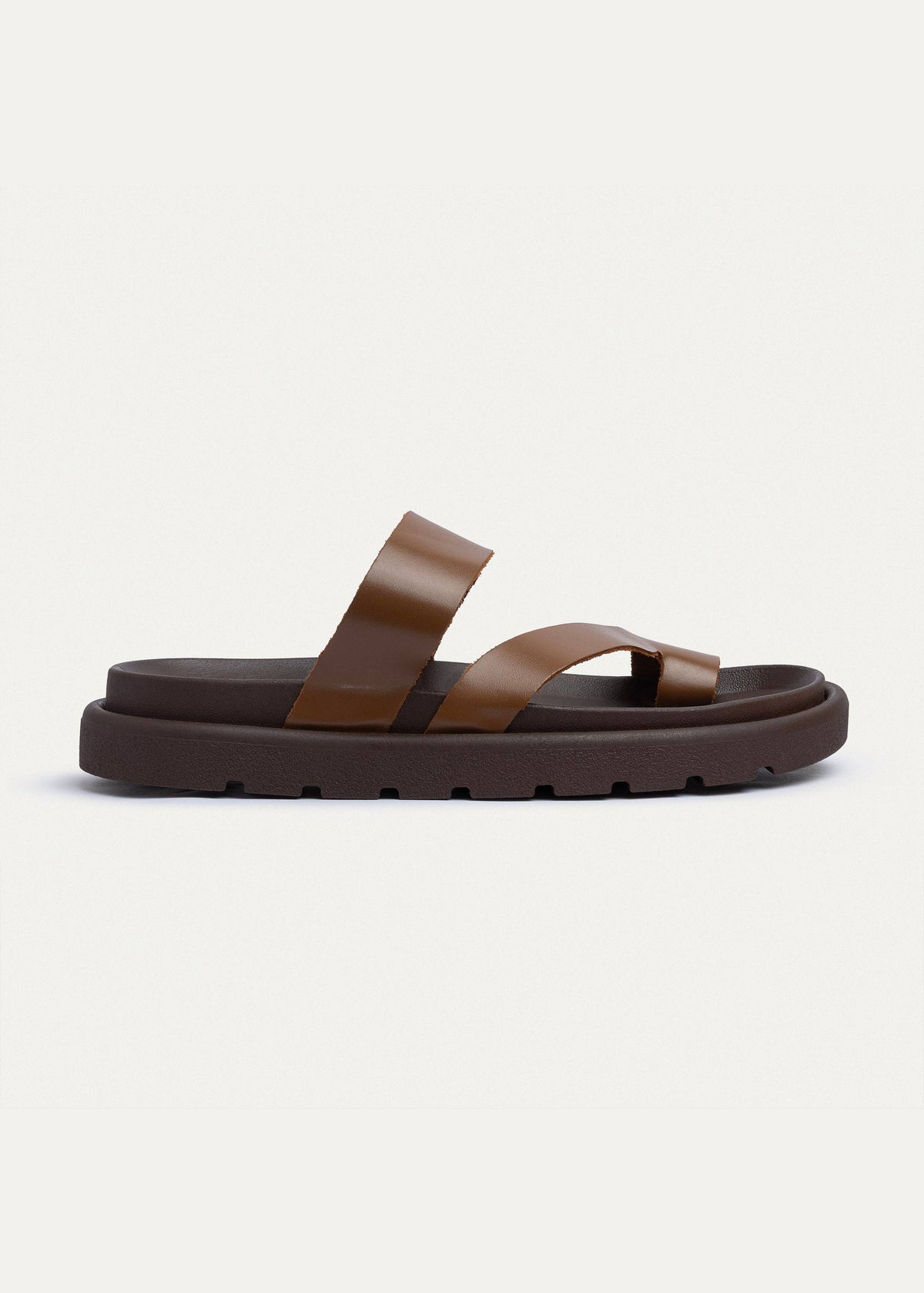 Leather Double-Strap Slide — Havana