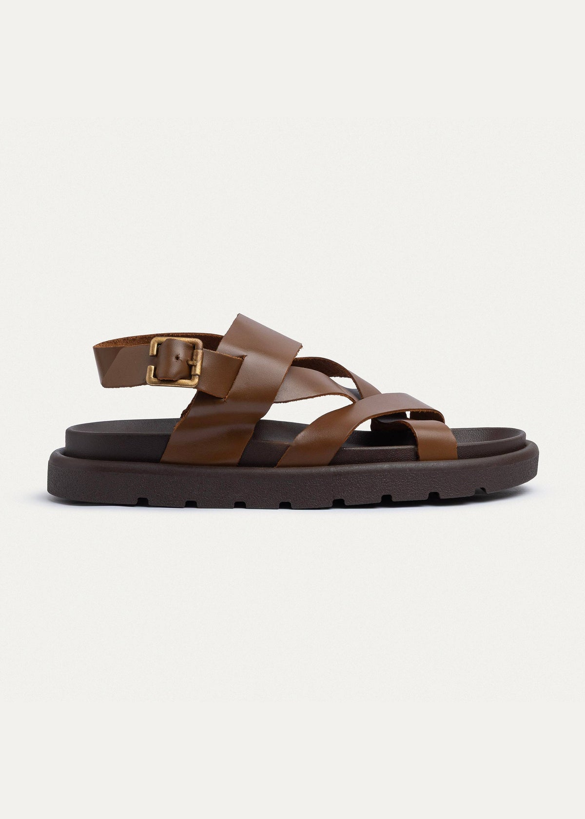 Leather Cross-Strap Sandal — Havana