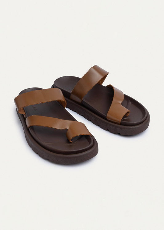 Leather Double-Strap Slide — Havana