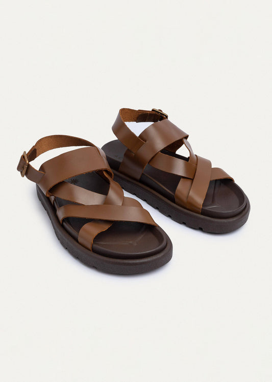 Leather Cross-Strap Sandal — Havana