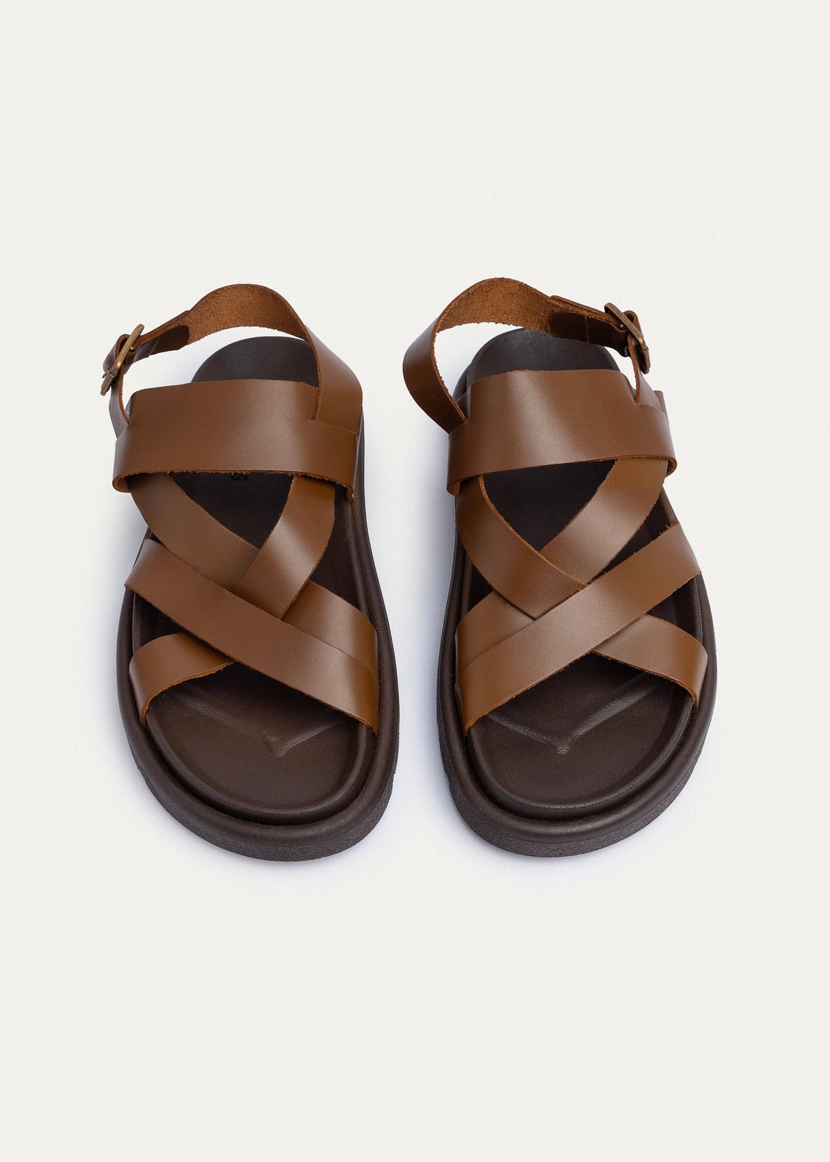 Leather Cross-Strap Sandal — Havana