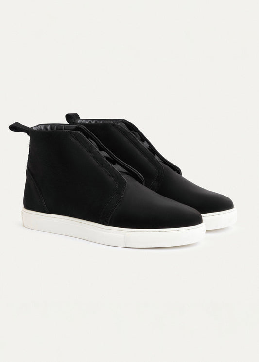 Nubuck Leather Sneaker Boot — Black