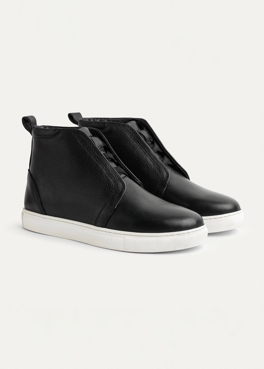 Mid-Top Leather Sneaker Boot — Black