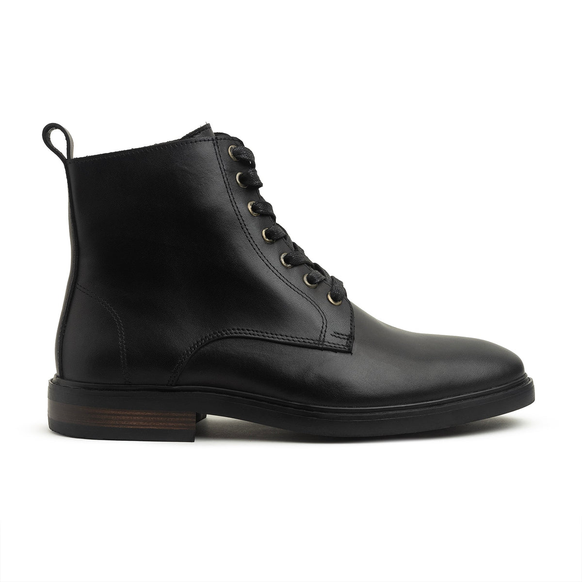 Leather Lace Up Genuine Leather Half Boots — Black