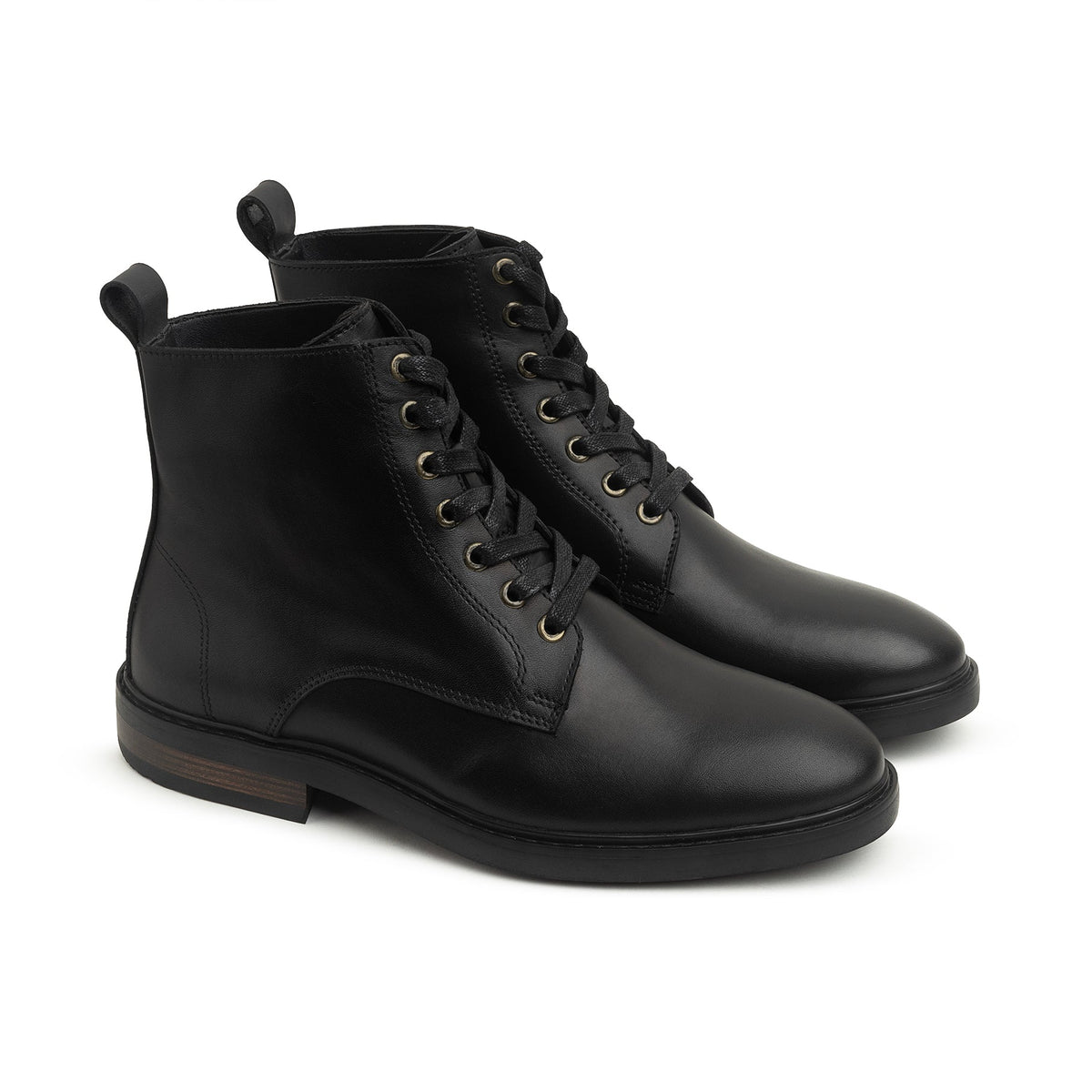 Leather Lace Up Genuine Leather Half Boots — Black